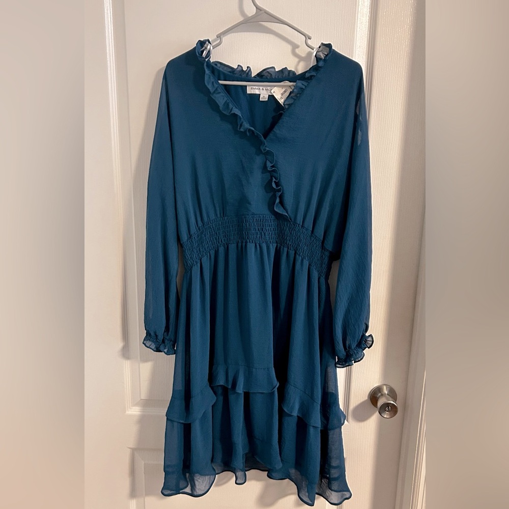 Emma & Michele | NEW Dress ruffle turquoise mini